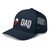 Navy six-panel mesh-back trucker cap with state flag color embroidered Texas DAD logo, left-front view — DAD all caps
