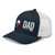 Navy/White six-panel mesh-back trucker cap with state flag color embroidered Texas DAD logo, left-front view — DAD all caps