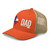 Rustic Orange/Khaki six-panel mesh-back trucker cap with state flag color embroidered Texas DAD logo, left-front view — DAD all caps