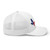 White six-panel mesh-back trucker cap with state flag color embroidered Texas DAD logo, right side view — DAD all caps
