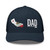 Navy six-panel mesh-back trucker cap with state flag color embroidered Cali DAD logo, front view — DAD all caps