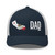Navy/White six-panel mesh-back trucker cap with state flag color embroidered Cali DAD logo, front view — DAD all caps