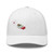White six-panel mesh-back trucker cap with state flag color embroidered Cali DAD logo, front view — DAD all caps