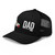 Black six-panel mesh-back trucker cap with state flag color embroidered Cali DAD logo, left-front view — DAD all caps