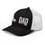 Black/White six-panel mesh-back trucker cap with state flag color embroidered Cali DAD logo, left-front view — DAD all caps