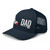 Navy six-panel mesh-back trucker cap with state flag color embroidered Cali DAD logo, left-front view — DAD all caps