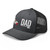 Dark Heather Gray six-panel mesh-back trucker cap with state flag color embroidered Cali DAD logo, left-front view — DAD all caps
