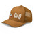 Caramel six-panel mesh-back trucker cap with state flag color embroidered Cali DAD logo, left-front view — DAD all caps
