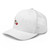 White six-panel mesh-back trucker cap with state flag color embroidered Cali DAD logo, left-front view — DAD all caps