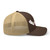 Brown/Khaki six-panel mesh-back trucker cap with state flag color embroidered Cali DAD logo, right side view — DAD all caps