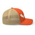 Rustic Orange/Khaki six-panel mesh-back trucker cap with state flag color embroidered Cali DAD logo, right side view — DAD all caps