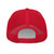 Red six-panel mesh-back trucker cap with embroidered Pyro DAD logo, back view — DAD all caps