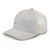 Silver six-panel mesh-back trucker cap with embroidered Firework DAD logo, left-front view — DAD all caps