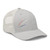 Silver six-panel mesh-back trucker cap with embroidered Firework DAD logo, right-front view — DAD all caps