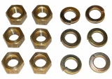 Allis-Chalmers Manifold Nut & Washer Kit FD-1721D, image showing a set of brass manifold nuts and washers arranged flat on a surface.