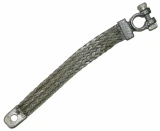 Allis-Chalmers Battery Cable 9" Non-Insulated Ground Cable AB-411D, a braided metal ground cable with a ring terminal at one end for battery connections.