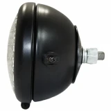 Allis-Chalmers 12 Volt Hi Beam Sealed Beam Head Lamp Assembly, black round headlight with metal electrical connector and clear lens.