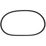 Black toothed fan belt for Allis-Chalmers D10, D12, and D15 farm tractors, part number 70233432, shown laid flat in an oval shape on a white background.