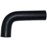 Black L-shaped upper radiator hose for an Allis-Chalmers D15 farm tractor, shown on a white background.