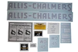 Allis-Chalmers WD45 blue vinyl decal set arranged on a white background, including two long ALLIS-CHALMERS decals, two WD 45 emblems, and smaller instructional and equipment labels for a farm tractor.