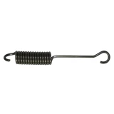 A black tension spring for an Allis-Chalmers tractor, with a tightly coiled section, a short curved hook at the left end, and a long straight extension ending in a larger hook at the right. Product 70228219.