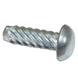 Silver Allis-Chalmers snap coupler rivet with a twisted shank and broad rounded head, shown on a white background.
