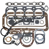 Assortment of engine gaskets and seals for Allis-Chalmers D10, D12, D14, D15, and D15II farm tractors, including a four-cylinder head gasket and various brown and gray engine gaskets.
