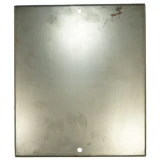 Plain rectangular metal battery box lid for Allis-Chalmers RC, WC, and WF farm tractors, shown flat against a white background. The lid has two small mounting holes centered near the top and bottom edges and a lightly weathered gray surface.