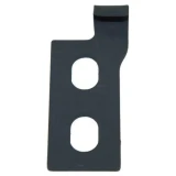 Black metal right-hand hood latch bracket for Allis-Chalmers D10 and D12 tractors, with two vertical oval mounting slots and a raised, bent tab at the top.