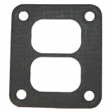 Black rectangular Allis-Chalmers tractor turbocharger-to-exhaust-manifold mounting gasket, with two large rectangular openings and four bolt holes at the corners, shown against a white background.