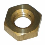 Allis-Chalmers Brass Manifold Nut - 7/16" - 14 NC Brass, close-up of a brass hexagonal nut used for plumbing or mechanical fittings.