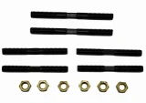 Allis-Chalmers Early WC Side Exhaust Manifold Stud Set with Brass Nuts, consisting of six black metal studs and six brass nuts, used for tractor engine repair and maintenance.