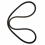 Black toothed fan belt for Allis-Chalmers 190 and 190XT farm tractors, arranged in an elongated loop on a white background.