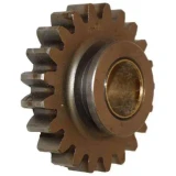A brown metal 21-tooth reverse idler gear for an Allis-Chalmers farm tractor, shown upright at an angle with its central bore visible.