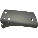 Gray metal hood with attached side wings for an Allis-Chalmers WC unstyled farm tractor, shown against a white background. The curved panel has several round openings and mounting holes.