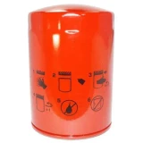 Red cylindrical Baldwin hydraulic filter for Allis-Chalmers farm tractors, with black installation pictograms printed on the side.