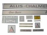 Allis-Chalmers 160 One-Sixty Diesel Vinyl Decal Set, black lettering on a cream background, including logos and instruction labels for vintage tractor restoration