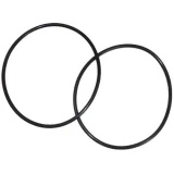 Two black circular piston sleeve sealing O-rings overlapping on a white background, for an Allis-Chalmers D19 farm tractor.