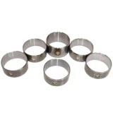 Set of six silver-colored camshaft bearing bushings for Allis-Chalmers farm tractors, arranged in two rows on a white background.
