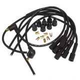 Black six-cylinder spark plug wiring set for Allis-Chalmers farm tractors, with six ignition wires, rubber boots, and brass terminals arranged on a white background.