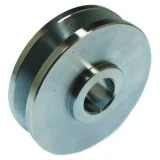 A metal pulley designed for Allis-Chalmers farm tractors, with a 3/8 inch belt groove, 2-5/8 inch outer diameter, and a 17mm shaft hole.