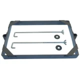 A battery retainer and hold down bracket designed for Allis Chalmers farm tractors, specifically compatible with D17 and D19 models. The set includes two metal hooks, two washers, and the main bracket frame.