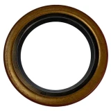 A circular input shaft seal for Allis-Chalmers D21 tractor, with a golden outer ring and a black inner seal.