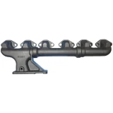 Allis-Chalmers Manifold 74036827, a black, metallic engine part with multiple ports for fluid flow, designed for agricultural equipment.