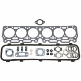 A set of engine gaskets and seals for Allis-Chalmers D19 tractor, including a head gasket, valve cover gaskets, O-rings, and other sealing components arranged on a white background.