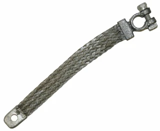Allis-Chalmers Battery Cable 9 inch, non-insulated, AB-411D, with a braided metal wire and terminal connection for tractor battery installation.