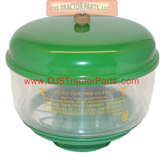 Allis-Chalmers PRECLEANER KIT JD-741D 1306480, 249888, 70249888, green and clear dust pre-cleaner with yellow text and a brass knob on top.