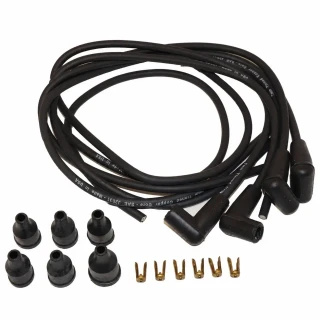 Allis-Chalmers Spark Plug Wiring Set with 90 Degree Boots - FD-149D, black spark plug wires with 90 degree boots, includes four wire connectors and six brass terminals.