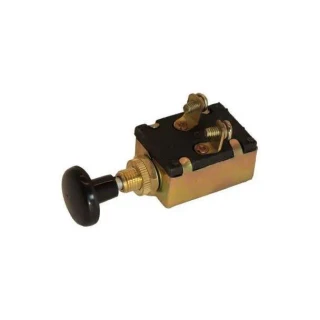 Allis-Chalmers Universal 2 Position Push/Pull Light Switch, 30 Amp, industrial electrical switch with black knob and metal contacts for machinery control.