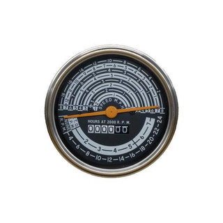 Allis-Chalmers D15 I60 I600 Tachometer, round black and silver gauge with orange needle and digital hour meter, used for tractor engine RPM and hours tracking.